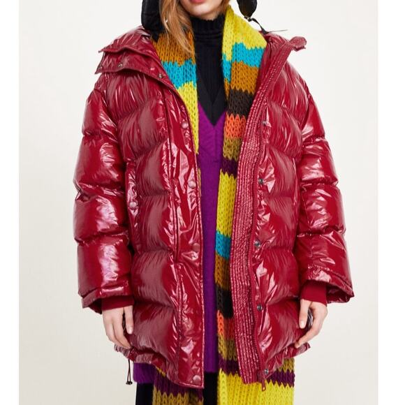 ZARA Oversized Puffer Glossy Shiny Jacket Coat Red Vogue Runway Sz M - Picture 1 of 9